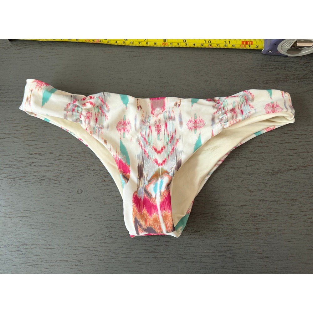 L Space Bitsy Cut Bikini Bottoms XS Pink Turquoise Ikat Print Low Rise Swim NWOT